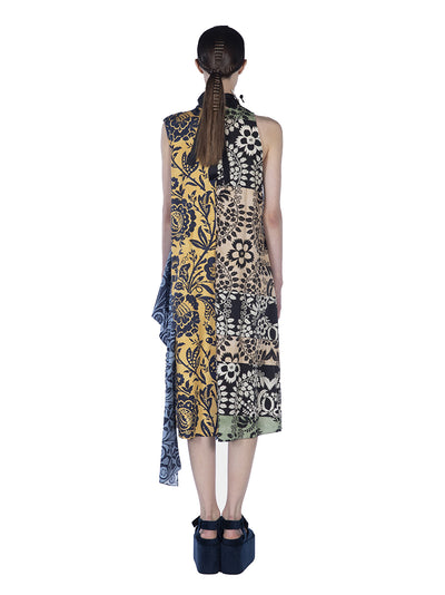 Cotton Print Sleeveless Asymme Multicolor