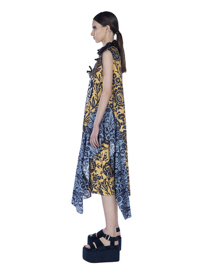 Cotton Print Sleeveless Asymme Multicolor