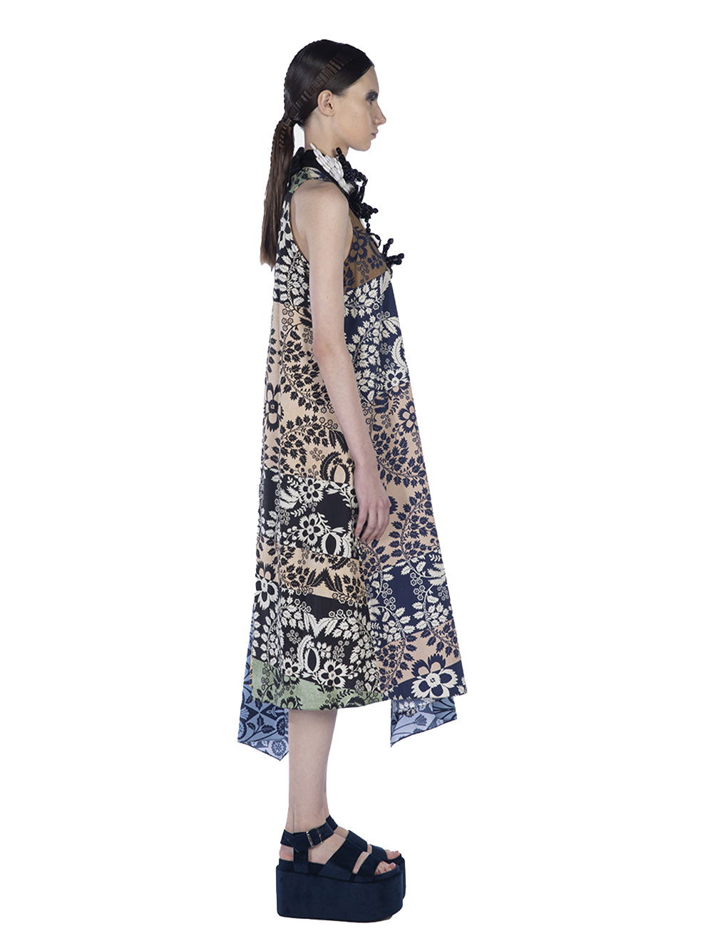 Cotton Print Sleeveless Asymme Multicolor