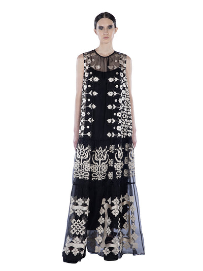 Embroidered Organza Sleeveless Black