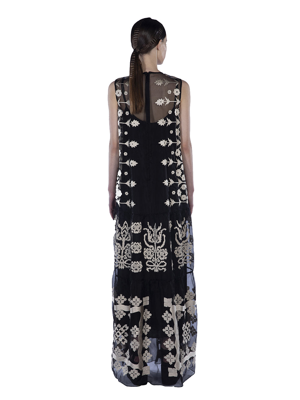 Embroidered Organza Sleeveless Black
