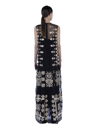 Embroidered Organza Sleeveless Black