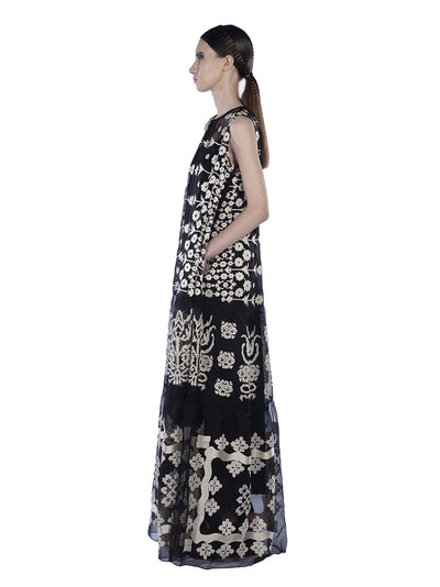 Embroidered Organza Sleeveless Black