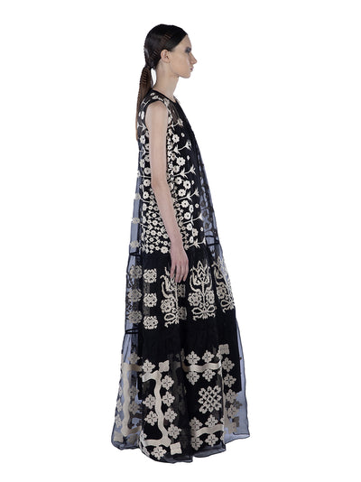 Embroidered Organza Sleeveless Black