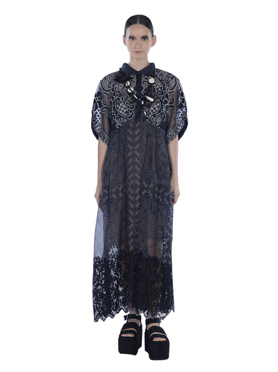 Embroidered Organza Mix Organz Navy