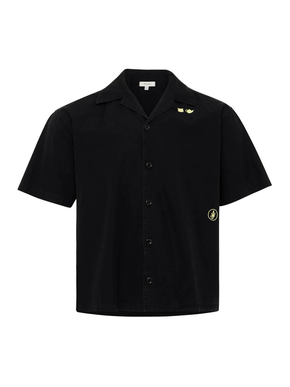 Contrast Embroidery Short Sleeve Shirt Washed Black