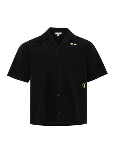 Contrast Embroidery Short Sleeve Shirt Washed Black