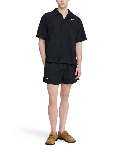 Contrast Embroidery Short Sleeve Shirt Washed Black