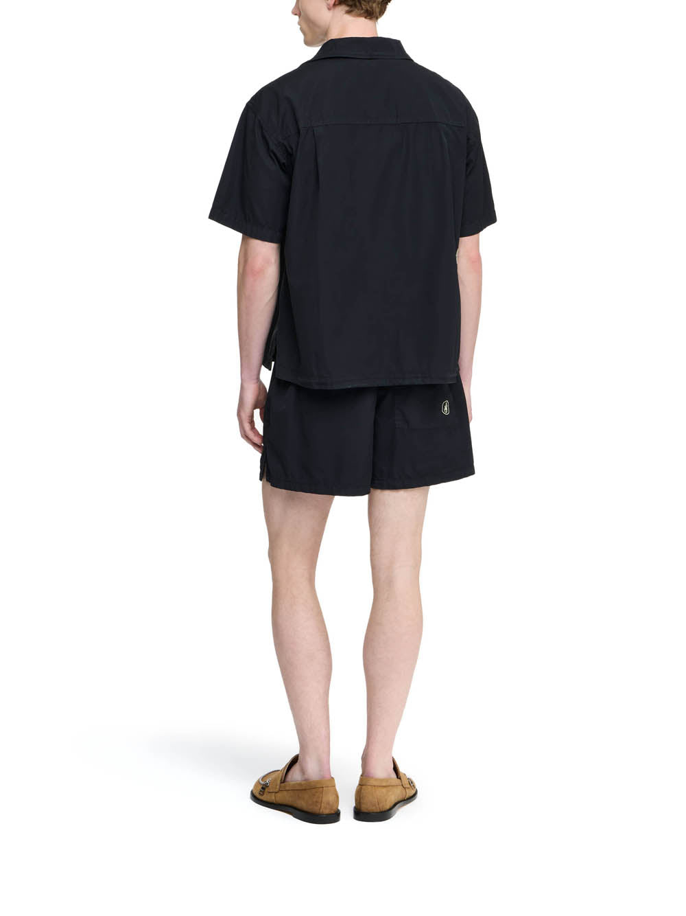 Contrast Embroidery Short Sleeve Shirt Washed Black