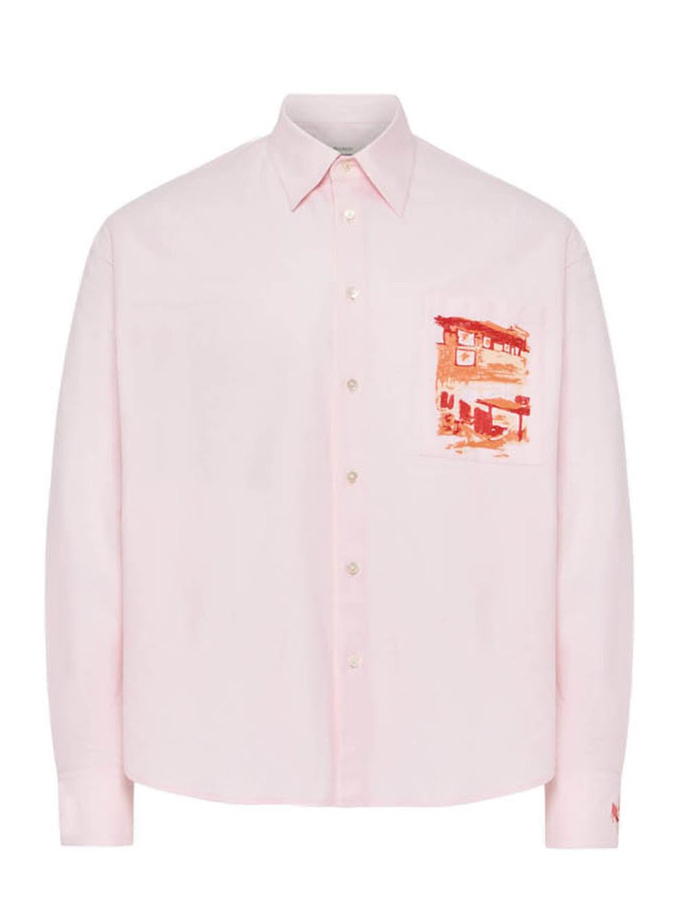 Cafe Scene Embroidery Shirt Pale Pink