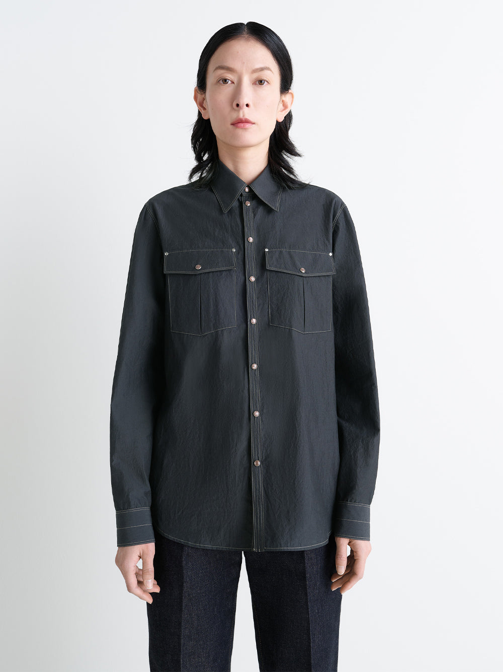 Chest-pocket Fitted Shirt Charcoal