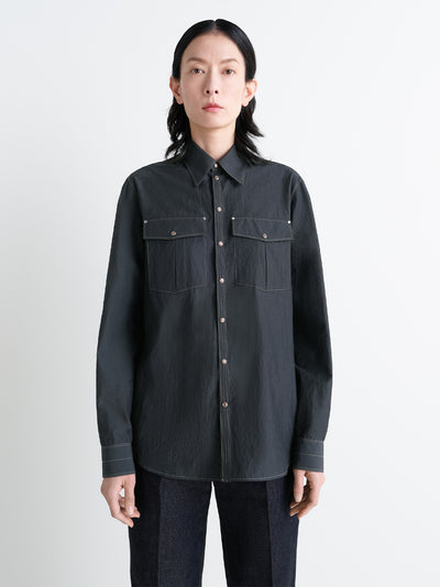 Chest-pocket Fitted Shirt Charcoal