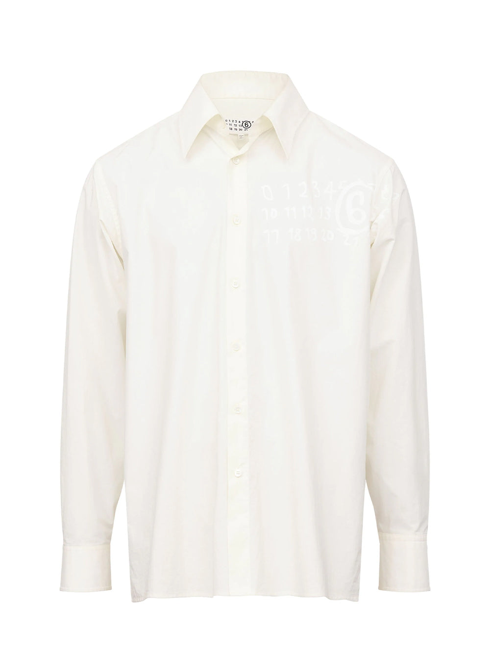 Numbers-Motif Cotton Shirt Ivory