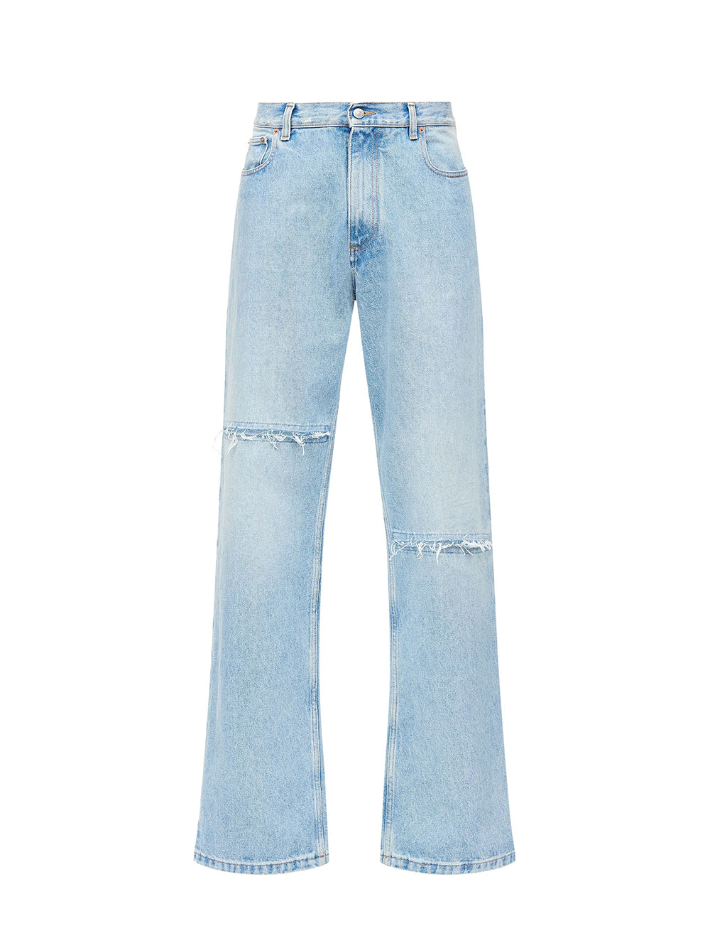 Distressed-Effect Straight-Leg Jeans Light Blue