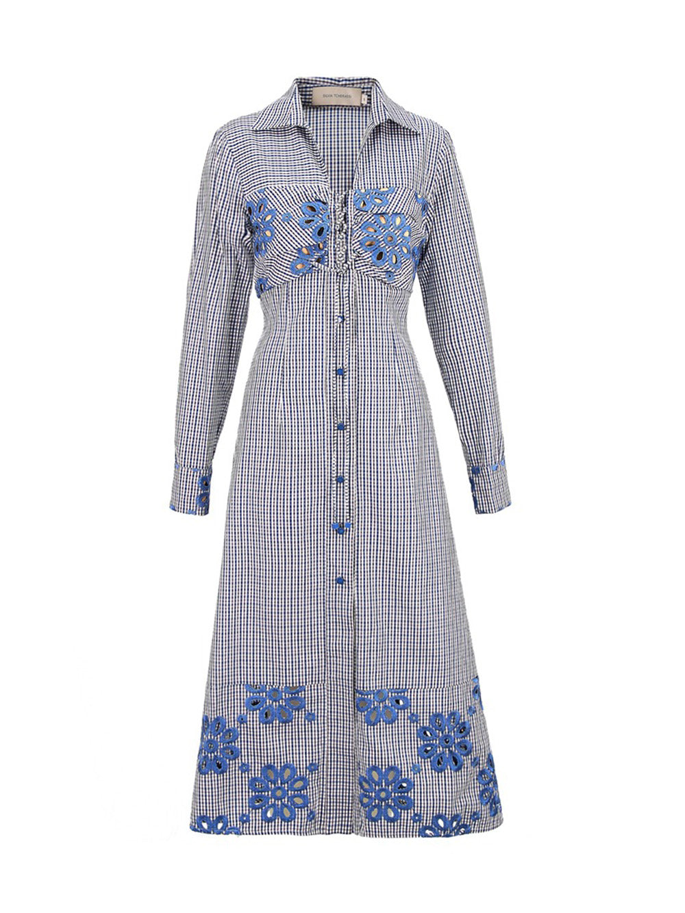    SILVIA-TCHERASSI-Ganzoni-Dress-Navy-Floral-Chequered-Navy-01