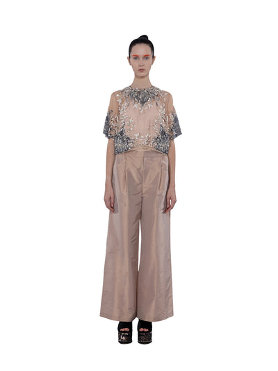 Embroidered And Beaded Tulle Cropped Blouse Blush
