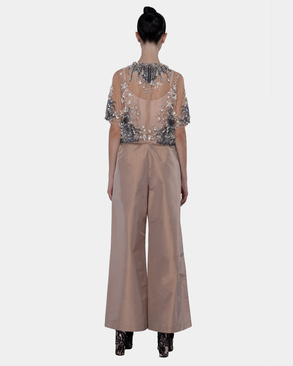 Embroidered And Beaded Tulle Cropped Blouse Blush
