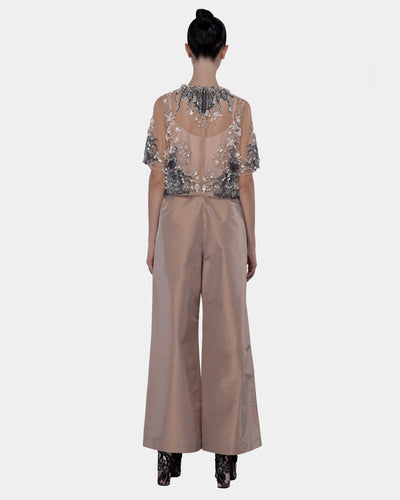 Embroidered And Beaded Tulle Cropped Blouse Blush