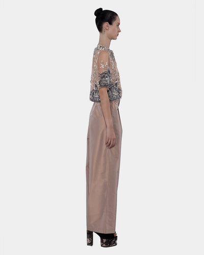 Embroidered And Beaded Tulle Cropped Blouse Blush