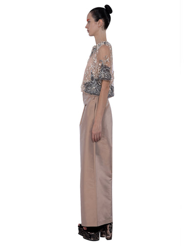Embroidered And Beaded Tulle Cropped Blouse Blush