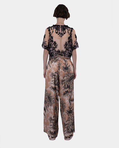 Embroidered And Beaded Tulle Cropped Blouse Blush-navy