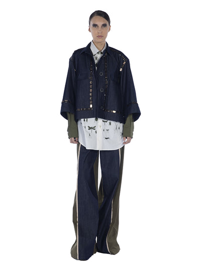 Denim Jacket With Beaded Appli Blue