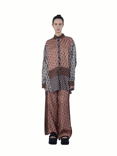 Mix Twill Silk Print Oversized Coral Mix