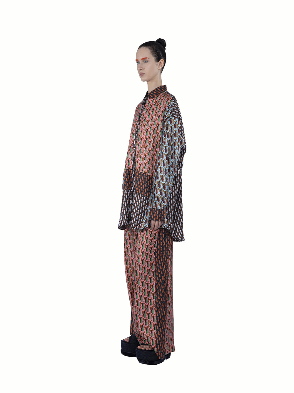 Mix Twill Silk Print Oversized Coral Mix