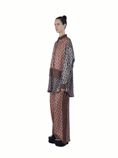 Mix Twill Silk Print Oversized Coral Mix