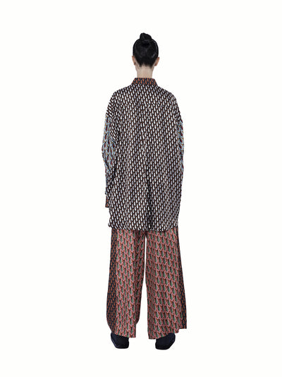 Mix Twill Silk Print Oversized Coral Mix