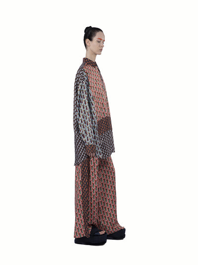 Mix Twill Silk Print Oversized Coral Mix