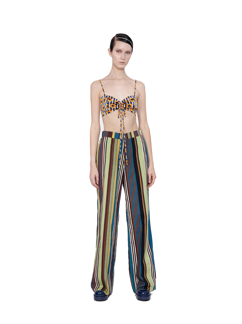 Cotton Print Long Pants Green