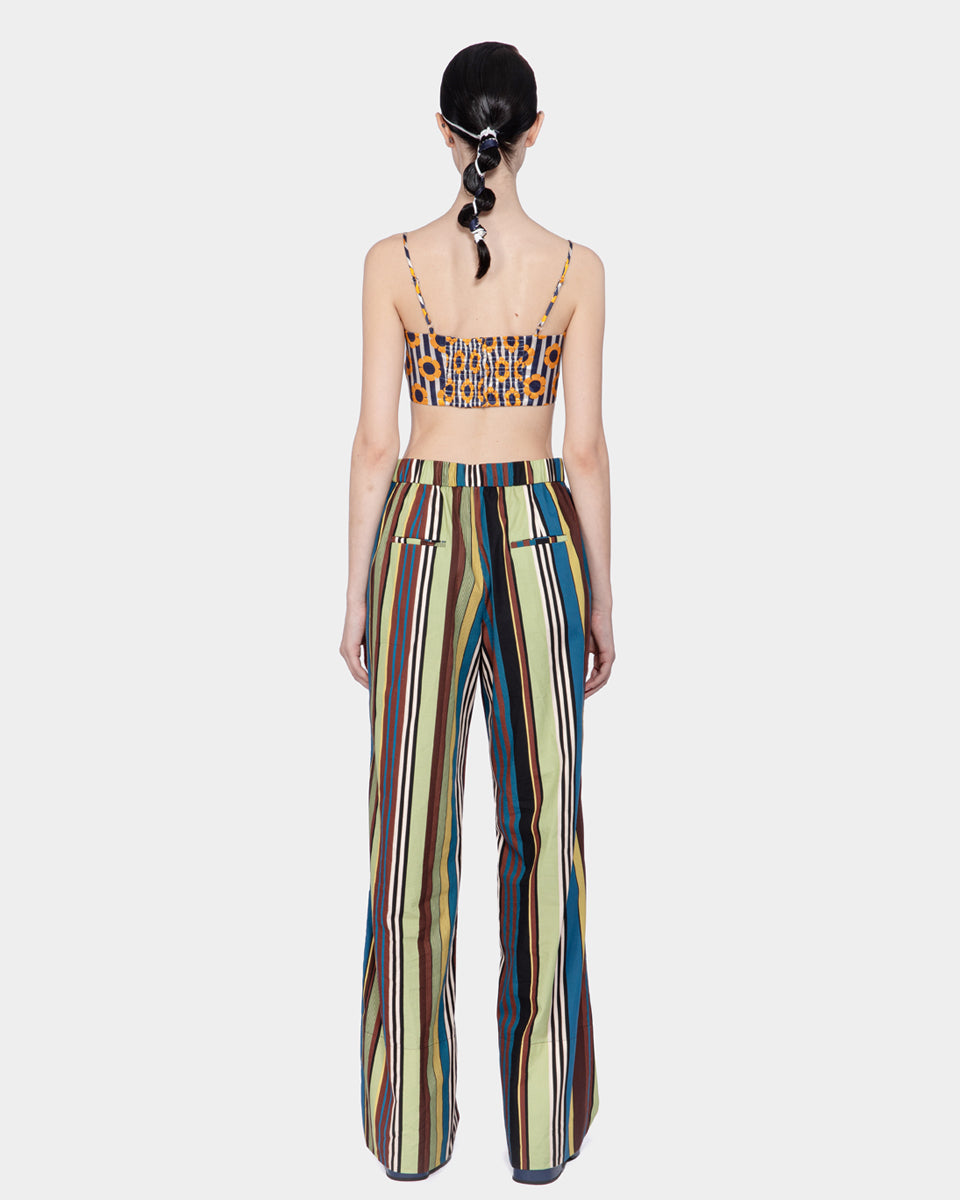 Cotton Print Long Pants Green
