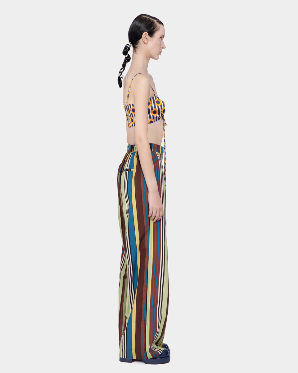 Cotton Print Long Pants Green