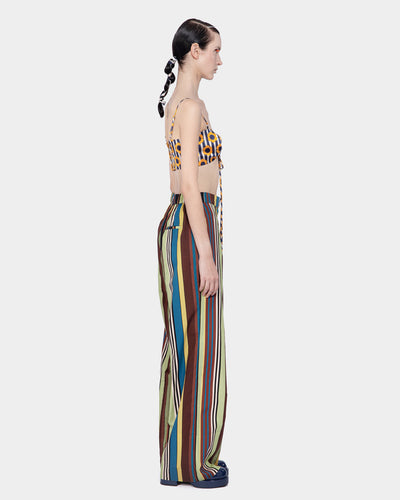 Cotton Print Long Pants Green