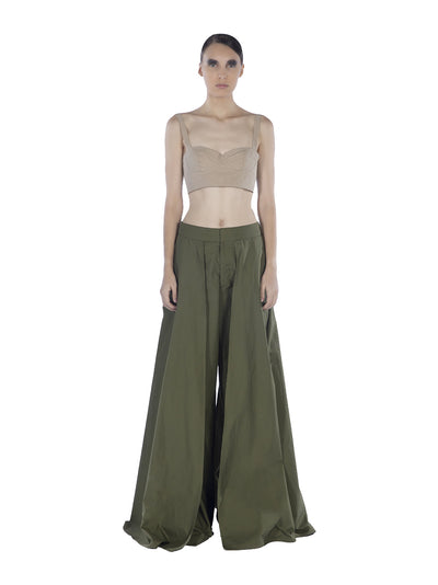 Cotton 2 Layers Wide Pant Green