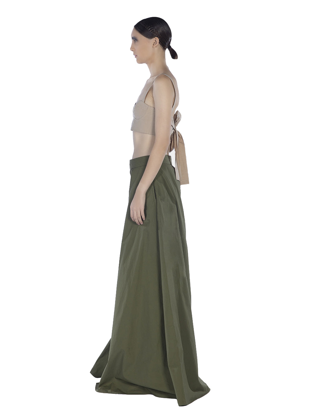 Cotton 2 Layers Wide Pant Green