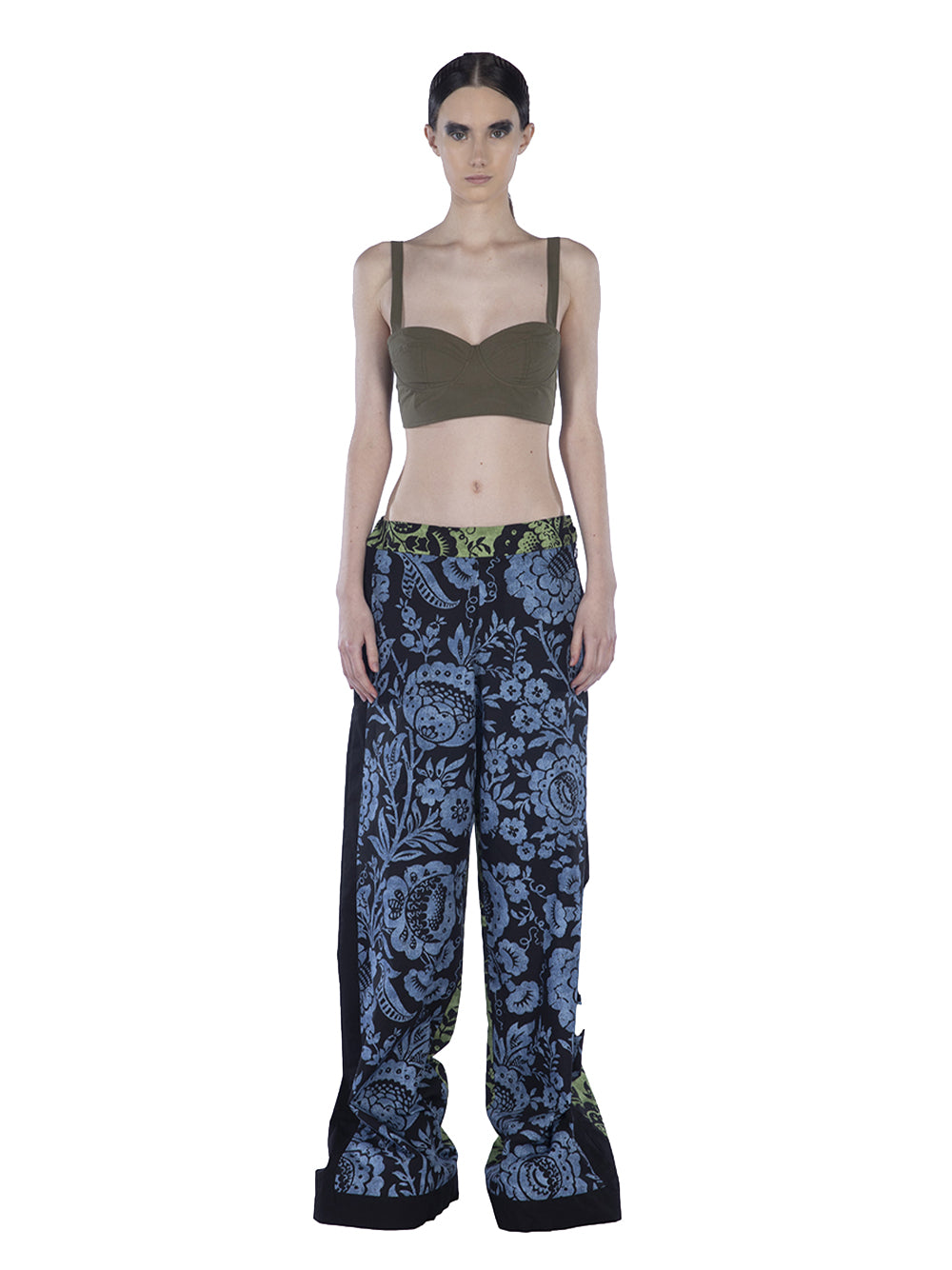 Cotton Print Long Pants With S Blue