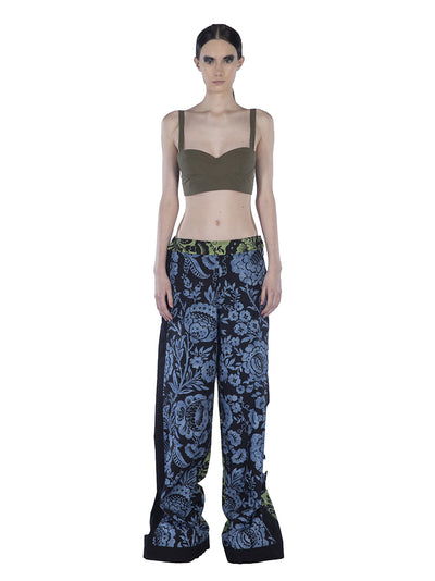 Cotton Print Long Pants With S Blue