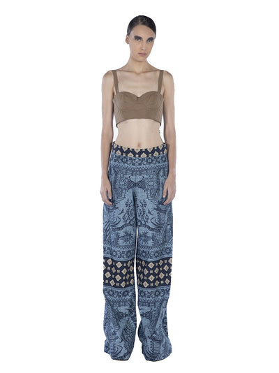 Cotton Print Long Pants Blue