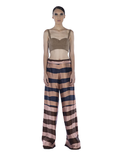 Satin Silk Print Long Pants Pink-navy-nu