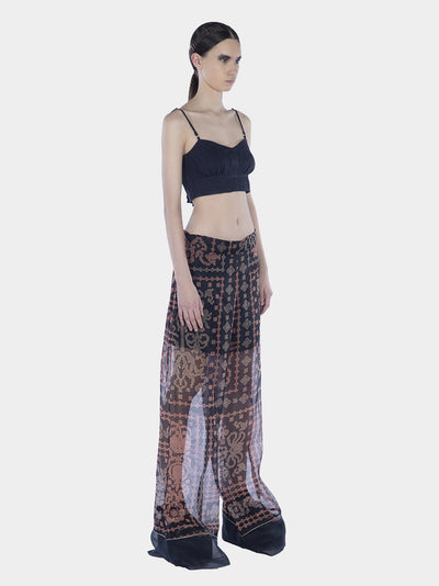 Organza Silk Print Long Pants Coral Navy