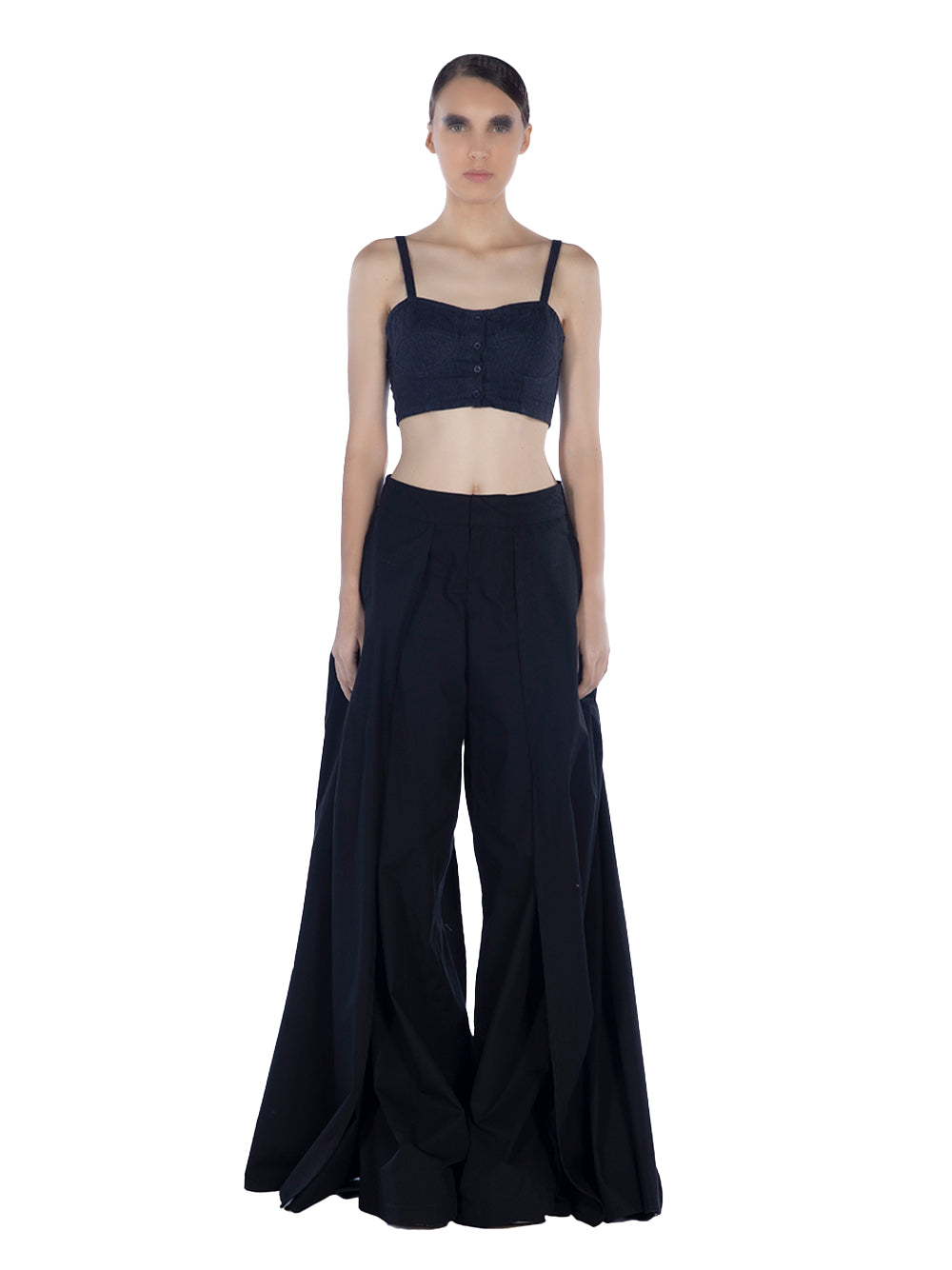 Cotton 2 Layers Wide Pants Black