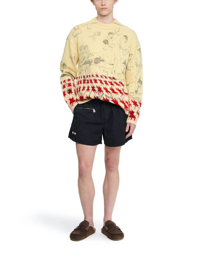 Contrast Embroidery Shorts Washed Black