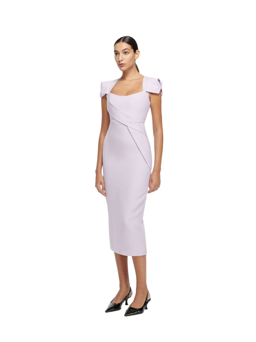 Cap Sleeve Wool Silk Midi Dress Lilac