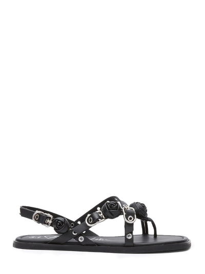 Strappy Eyelet Sandal With Rosettes Blk Multi