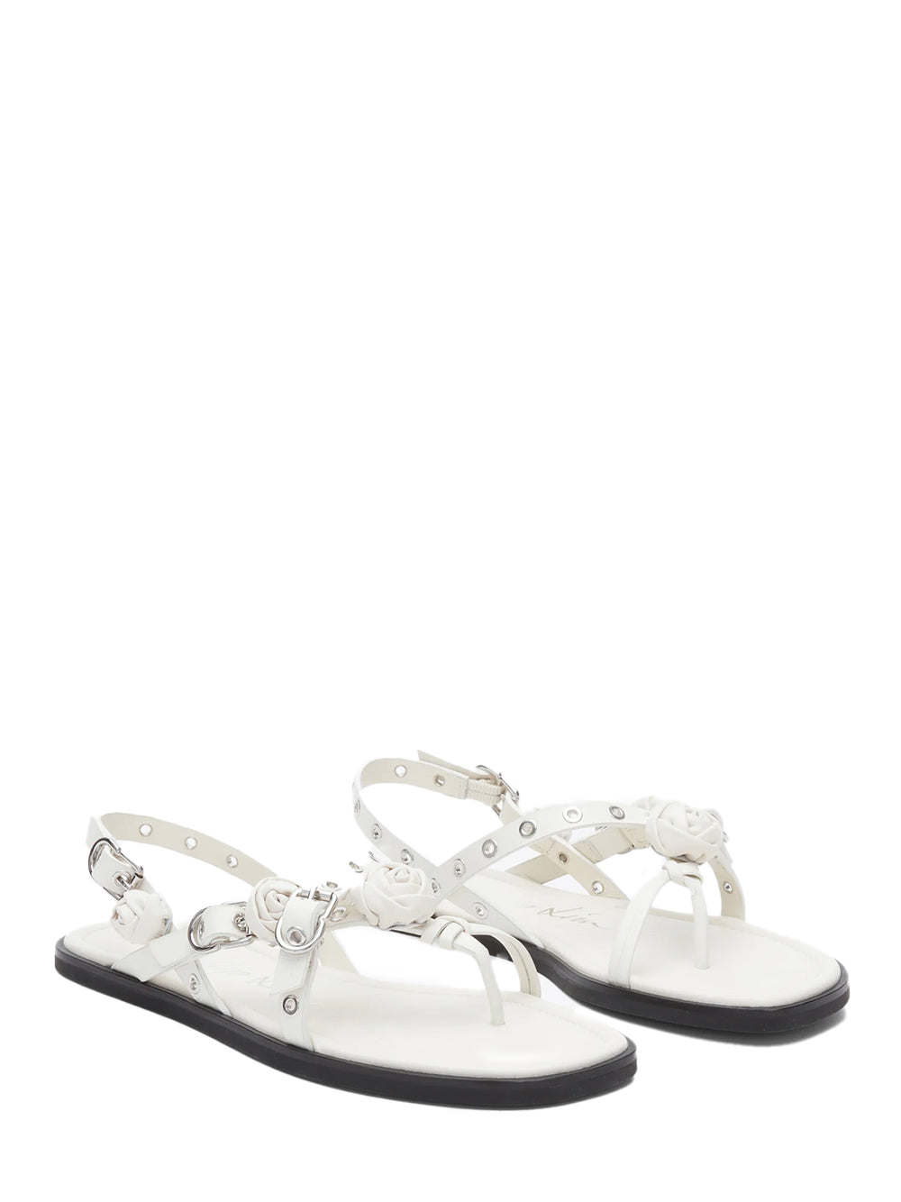 Strappy Eyelet Sandal With Rosettes Ant. White