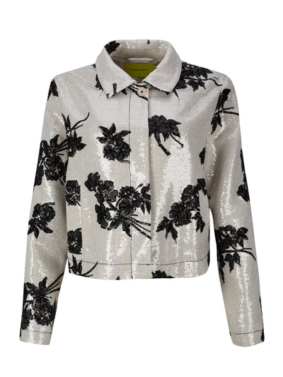 Sequin Cropped Jacket Beige