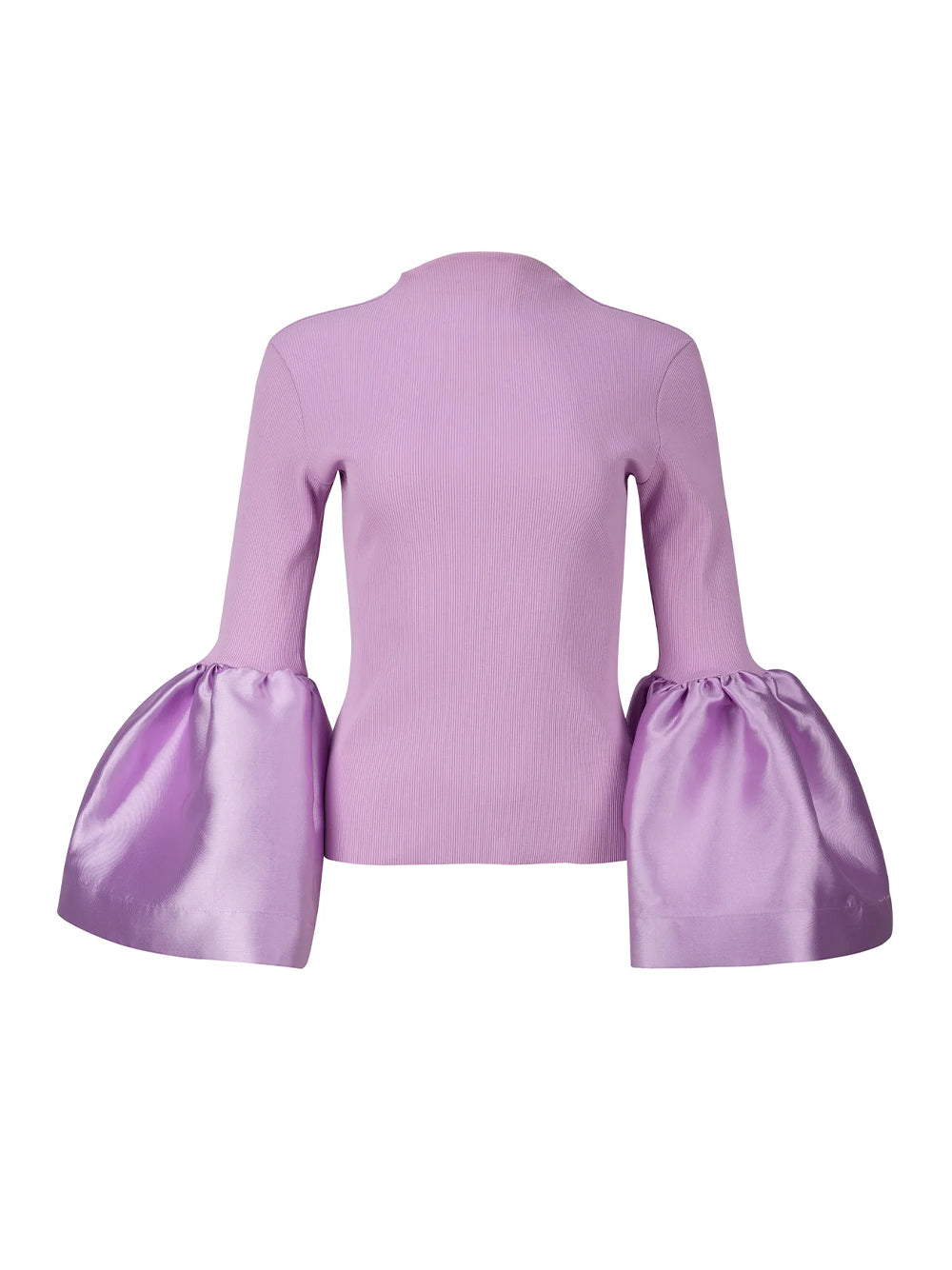 Heavy Satin And Rib Jersey Turtleneck Puff Sleeve Top Lilac