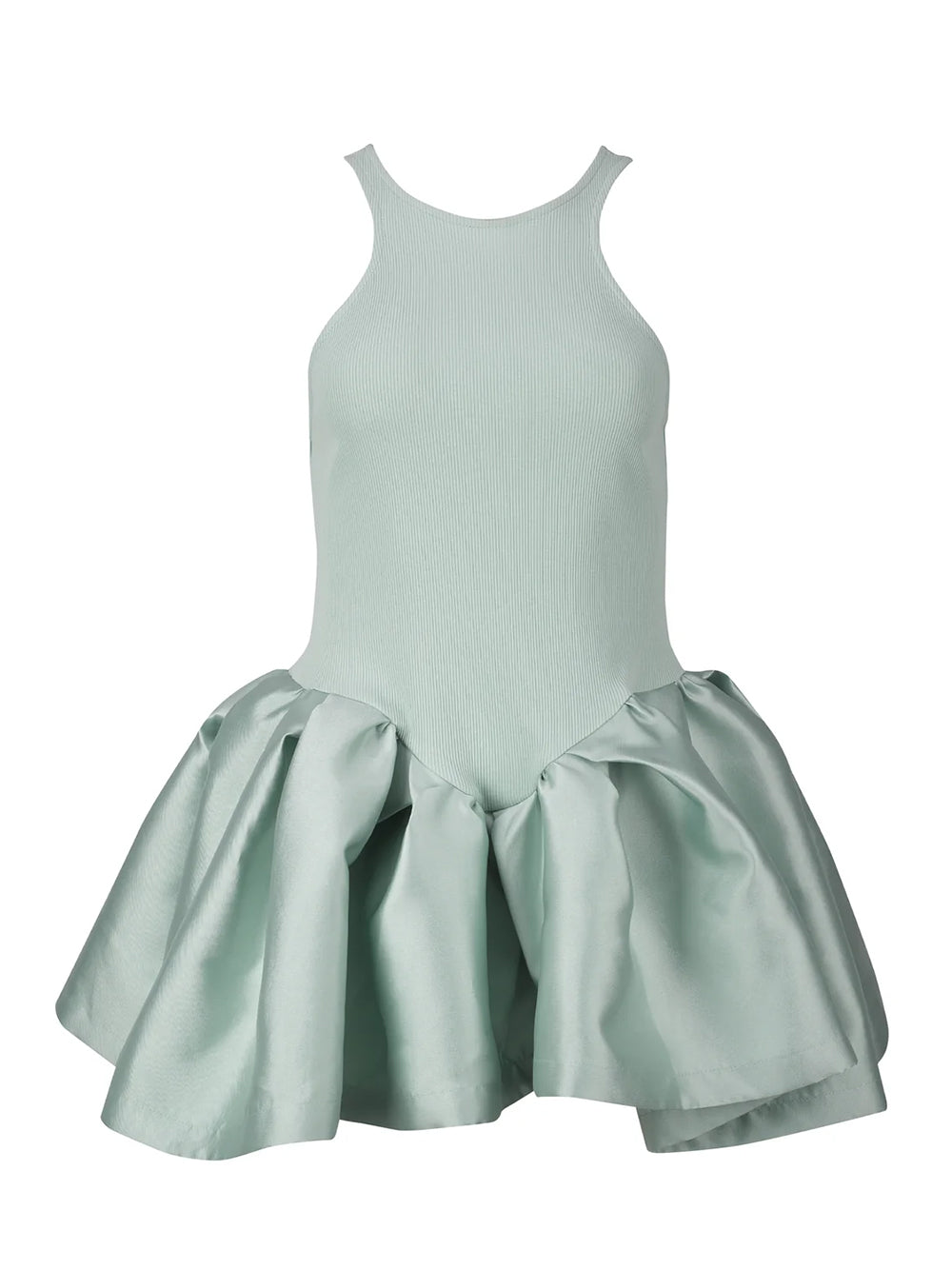 Heavy Satin And Rib Jersey Peplum Tank Top  Mint